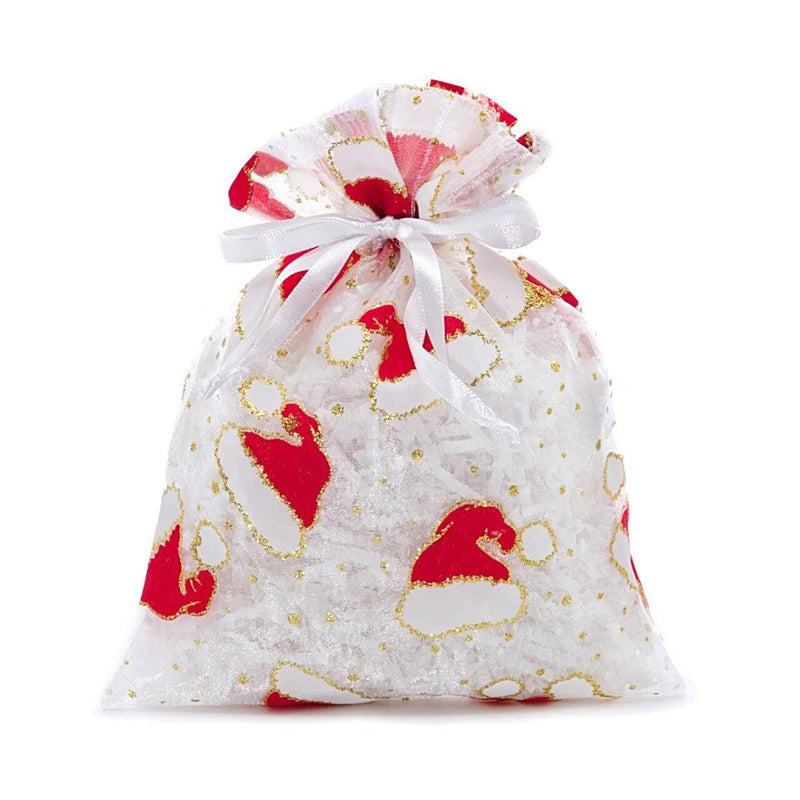 White Santa Hat Gift Bags Holiday Themed 4” x 6” Pouches