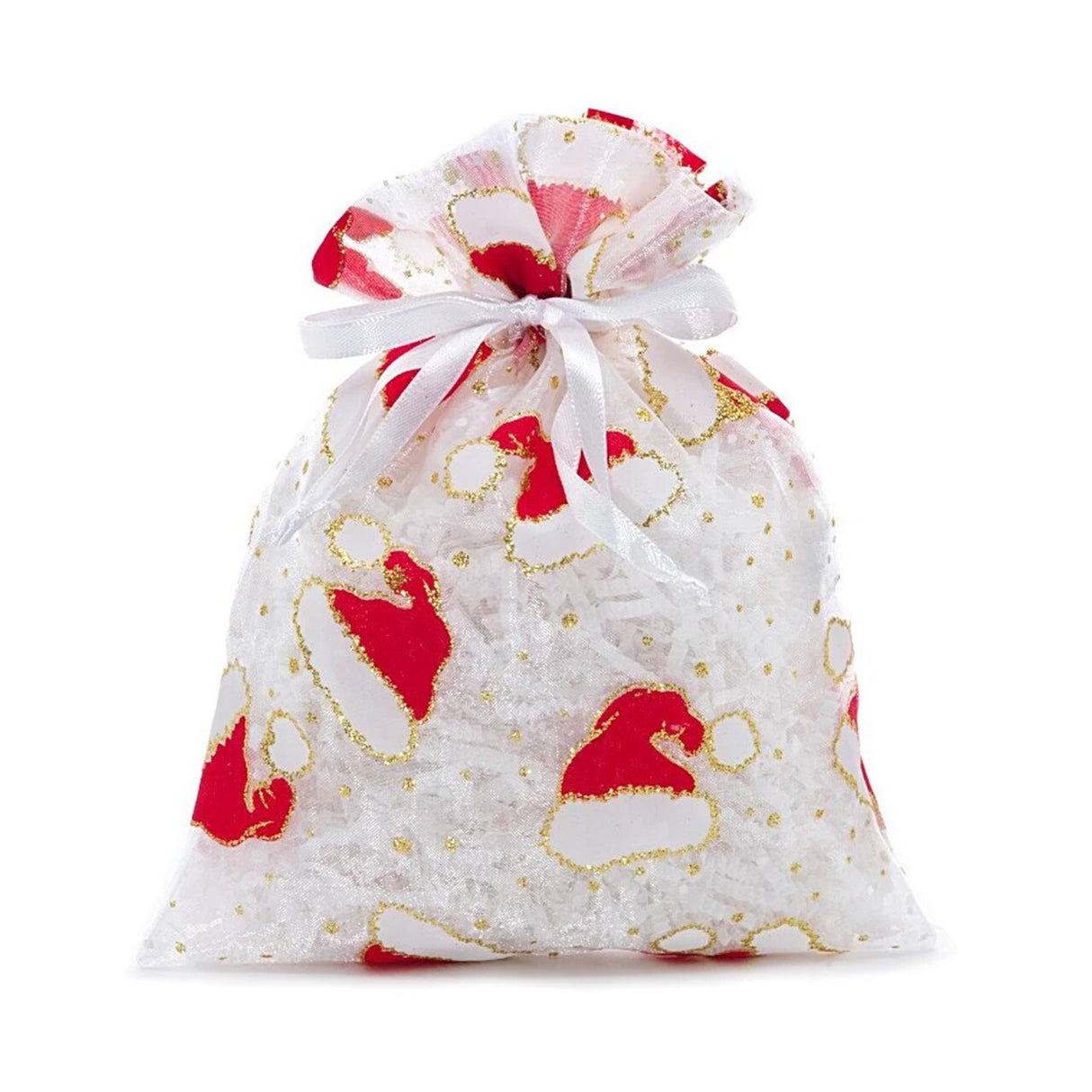 White Santa Hat Gift Bags Holiday Themed 4” x 6” Pouches