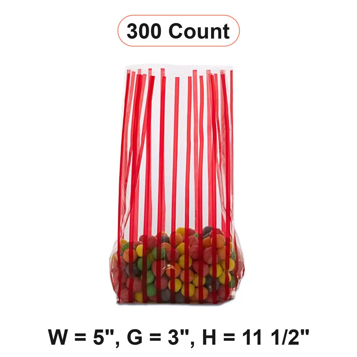 Stripe Patterned Cello Bags 5 '' x 3 '' x 11 1/2 '' Red Vertical Stripe Color