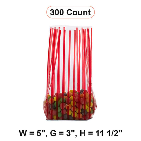 Stripe Patterned Cello Bags 5 '' x 3 '' x 11 1/2 '' Red Vertical Stripe Color