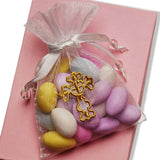 Golden Cross Embroidered Organza Bags 3 1/4'' x 4 3/4'' Gifts