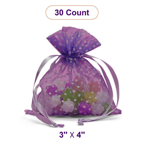 Polka Dot Organza Bags 3 '' x 4 '' Purple Color 30 EACH / PACKAGE