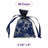 Printed Patterns On Flat Organza Bags 3 1/2 '' x 5 '' Silver Stars on Blue Color 30 EACH / PACKAGE