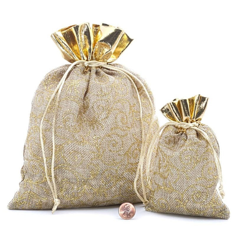 Gold Florentine Jute Fabric Bag 8 '' x 10 ''