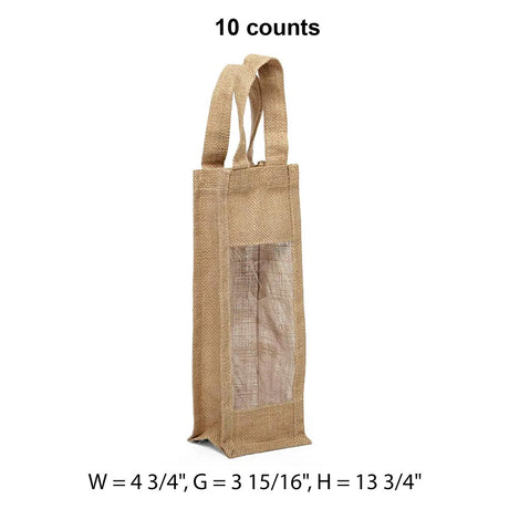 Jute Wine Bags with Window 4 3/4 '' X 3 15/16 '' X 13 3/4 '' One Bottle