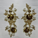 1 Pair Beaded & Corded Floral 3D Lace Applique 100% Polyester Net Mesh 9" x 4" Each Side