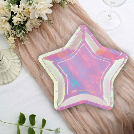 8 Count Iridescent Star Shaped Paper Dessert Plates 7.5" – Shiny Party Supplies for Birthdays & Celebrations