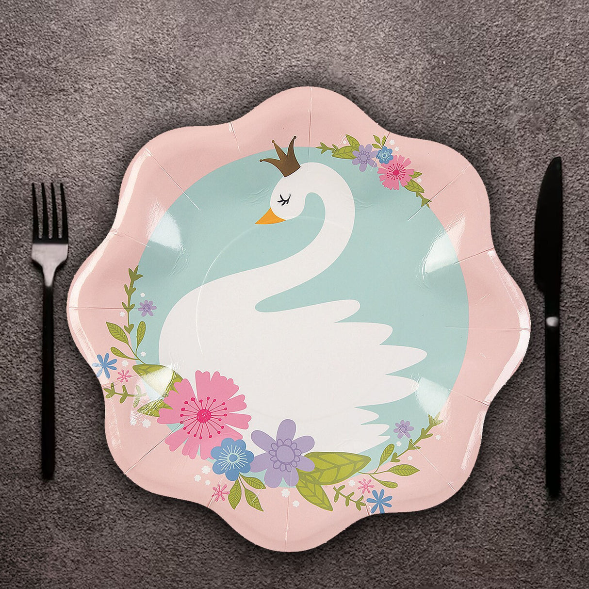 8 Ct. Sweet Swan Party Paper Dinner Plates 10.5" Disposable Elegant Birthday Plates