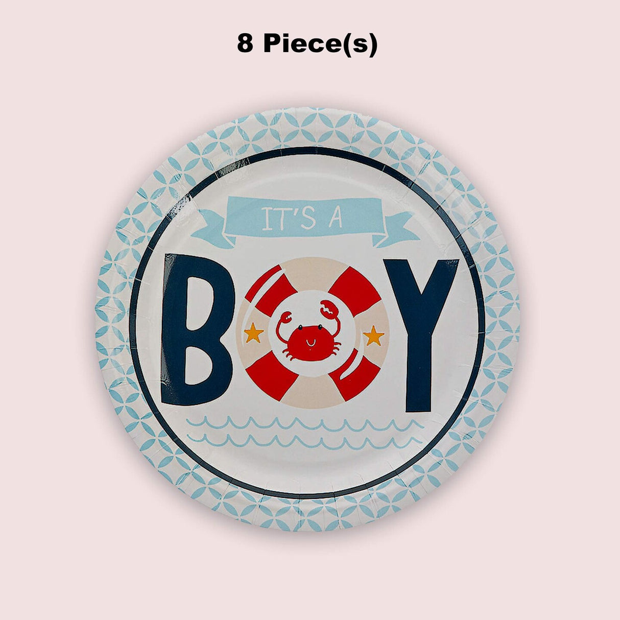 8 Count Nautical Baby Shower Paper Dessert Plates 7 3/8" Boy Baby Shower Tableware