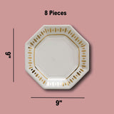8 Count White & Gold Party Paper Dinner Plates 9" Elegant Disposable Dinner Plates