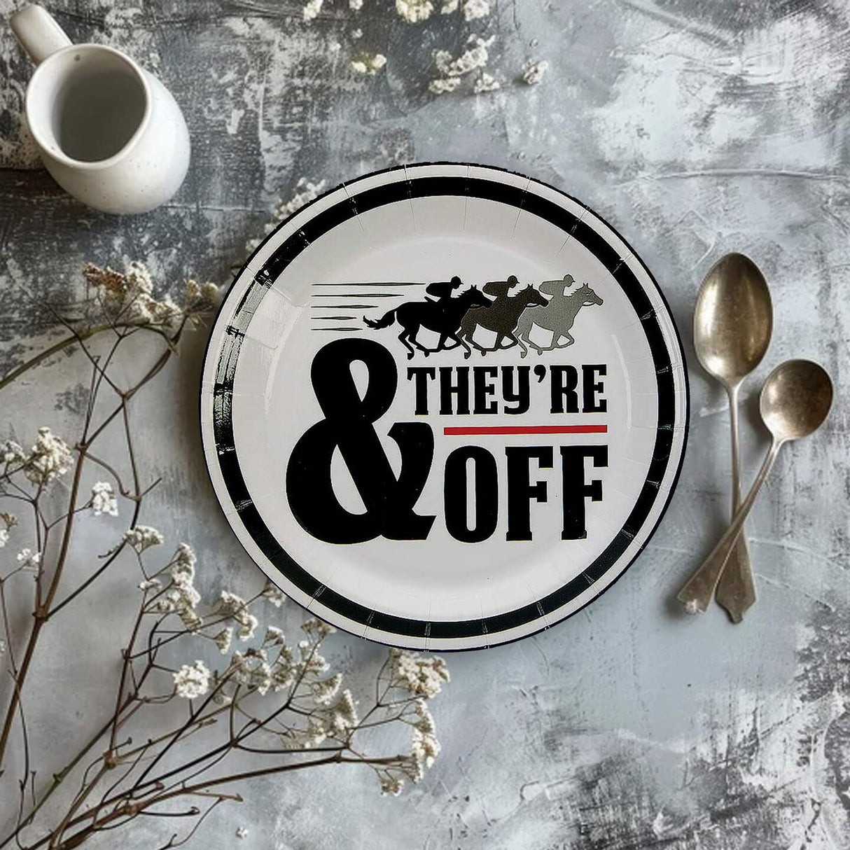 8 Count Derby Party “They’re Off” Racehorse Paper Dessert Plates 7 Inch