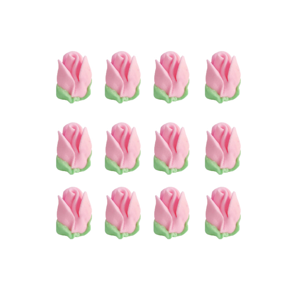 O'Creme Pink Royal Icing Rosebud, Set of 12