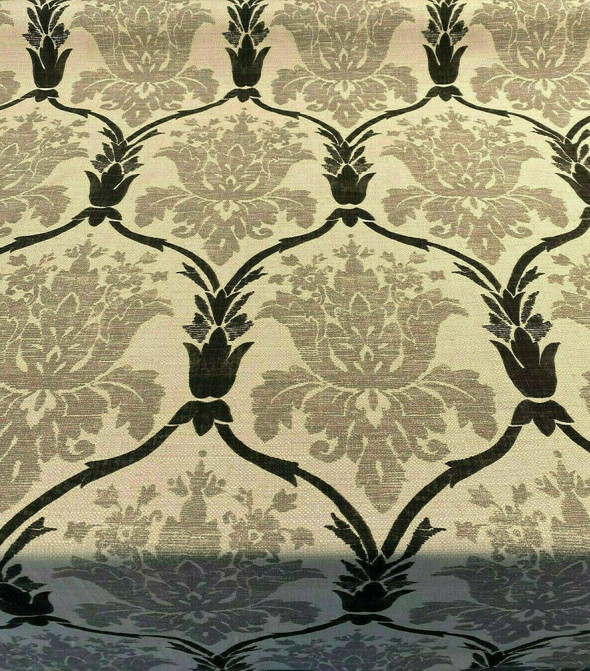 Lyra Linen Teflon Fabric - Black Gray Damask, 57" Width (1 Yard)