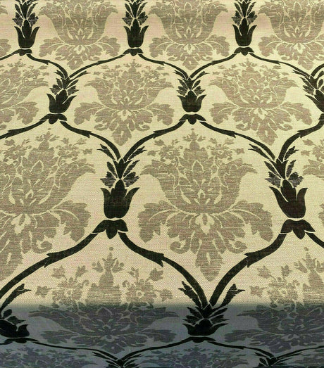 Lyra Linen Teflon Fabric - Black Gray Damask, 57" Width (1 Yard)