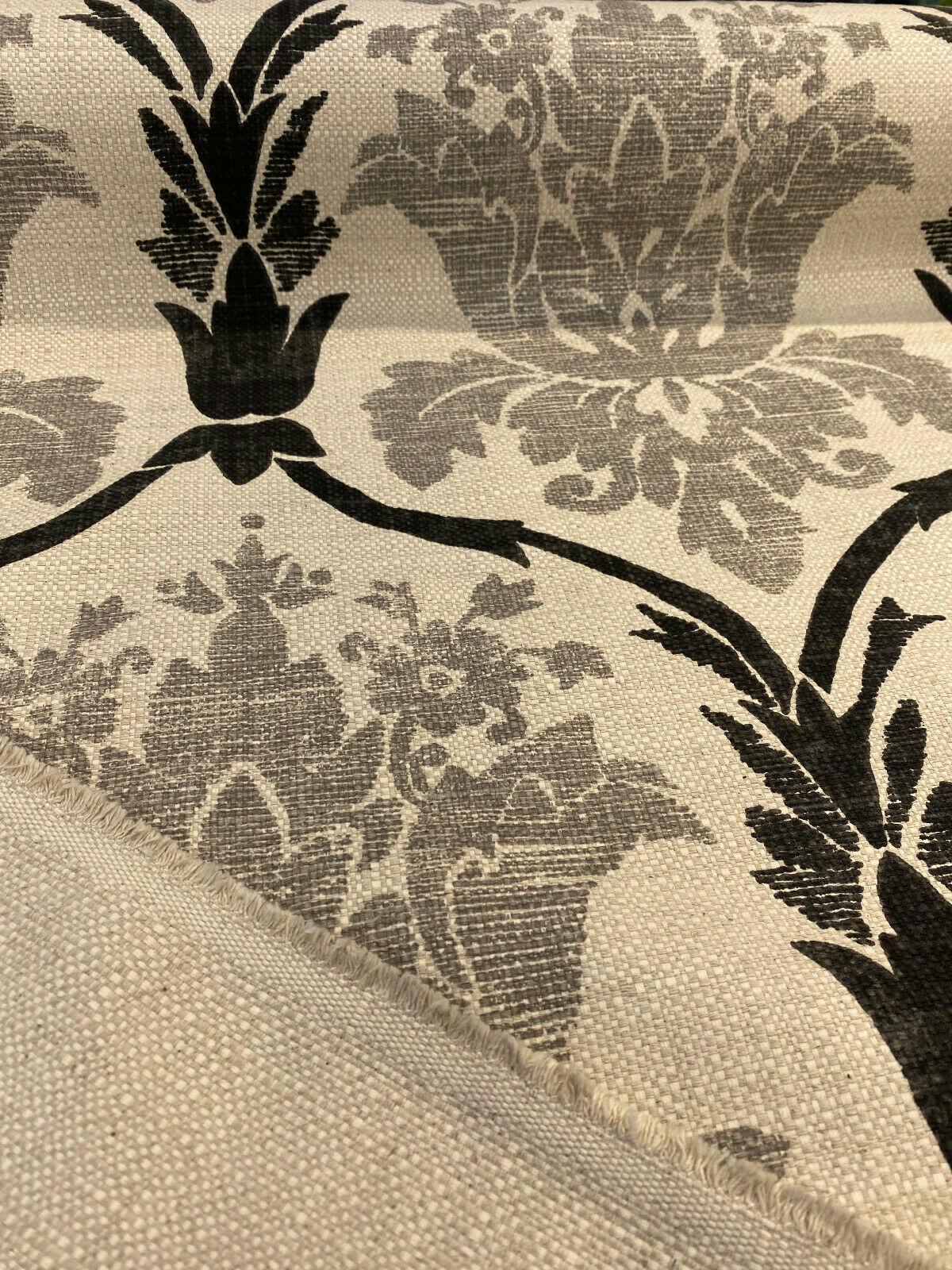 Lyra Linen Teflon Fabric - Black Gray Damask, 57" Width (1 Yard)