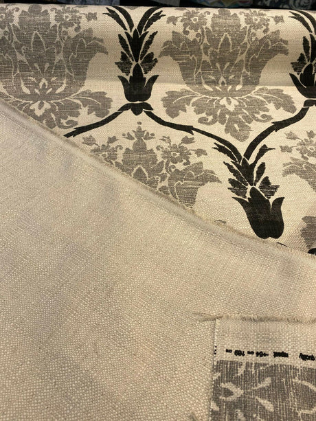 Lyra Linen Teflon Fabric - Black Gray Damask, 57" Width (1 Yard)