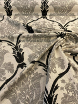 Lyra Linen Teflon Fabric - Black Gray Damask, 57" Width (1 Yard)