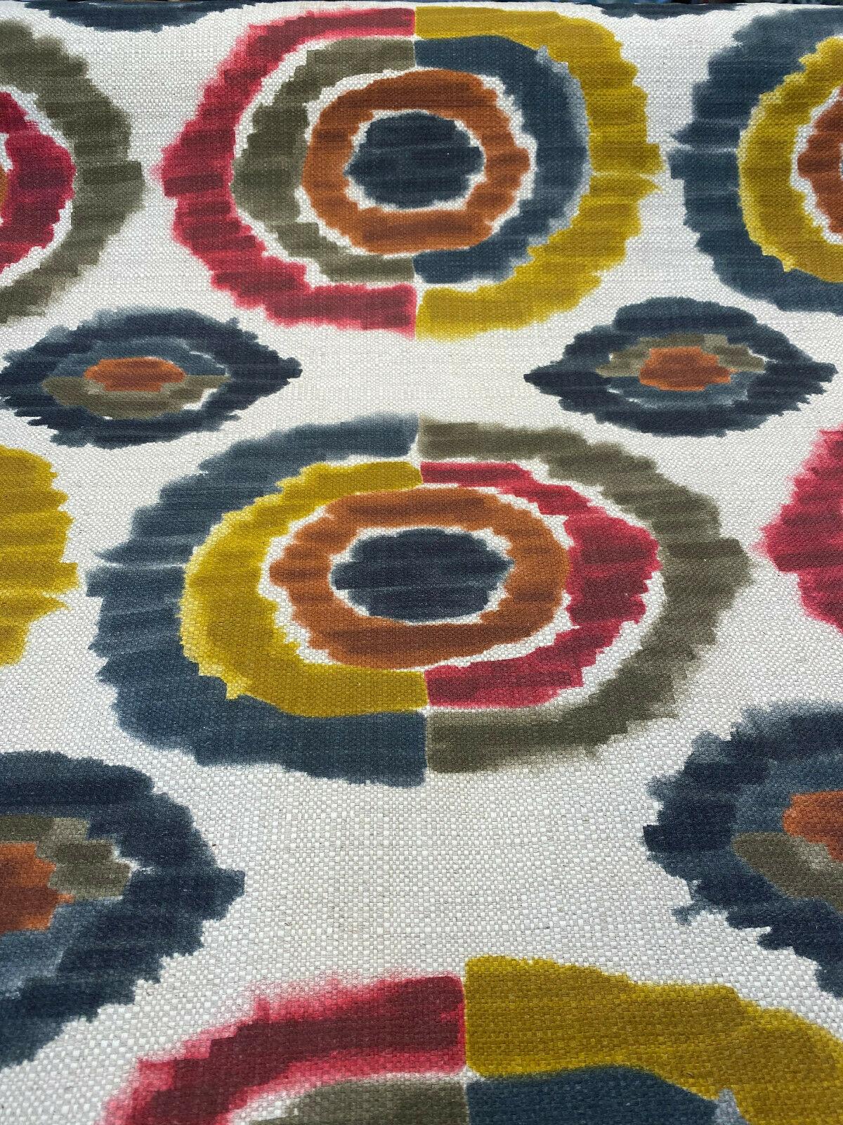 Bohemian Circles Rustic Kira Linen Fabric - Multi Color Bohemian Circles, 57" Width (1 Yard)