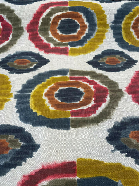 Bohemian Circles Rustic Kira Linen Fabric - Multi Color Bohemian Circles, 57" Width (1 Yard)