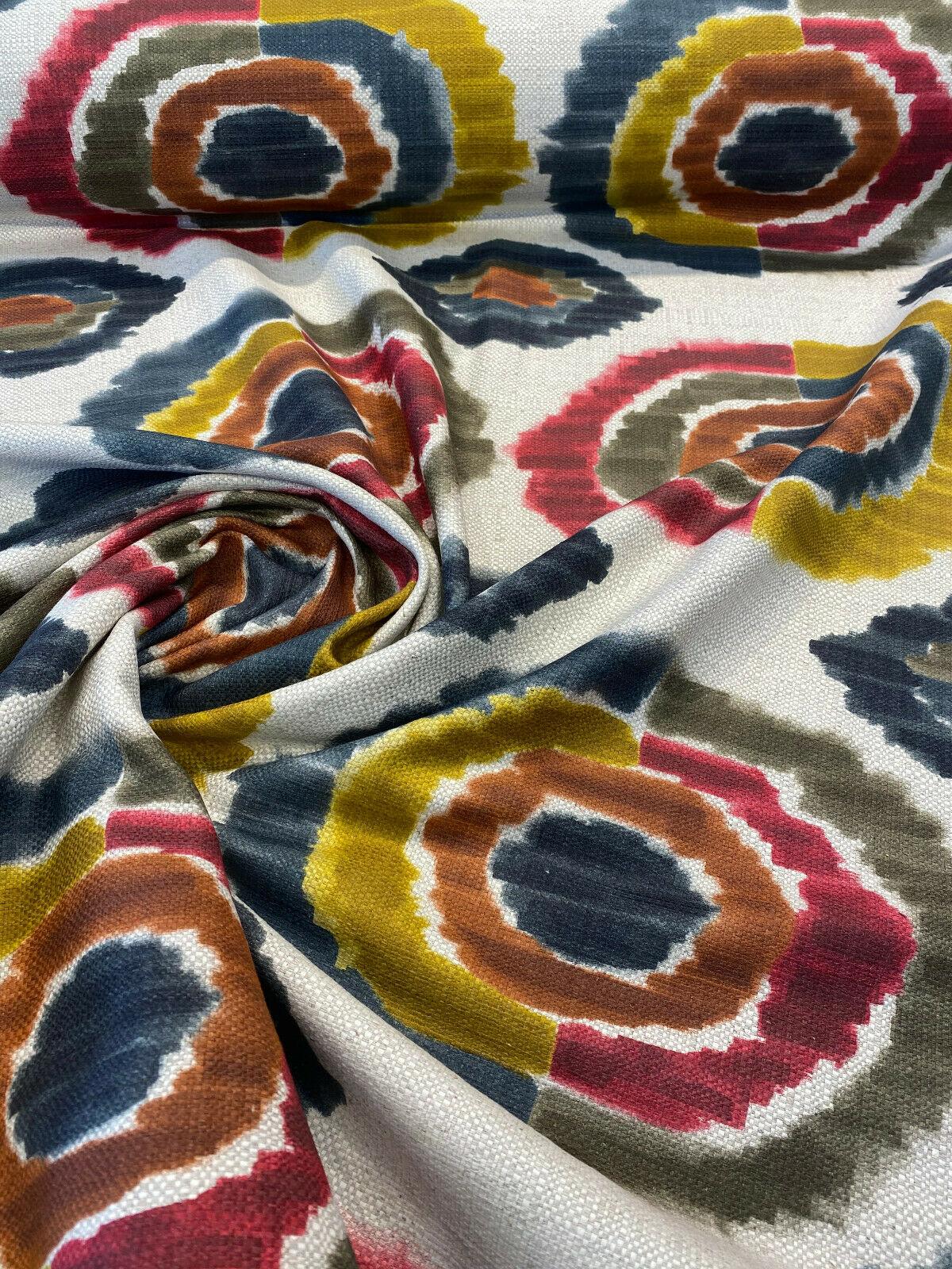 Bohemian Circles Rustic Kira Linen Fabric - Multi Color Bohemian Circles, 57" Width (1 Yard)
