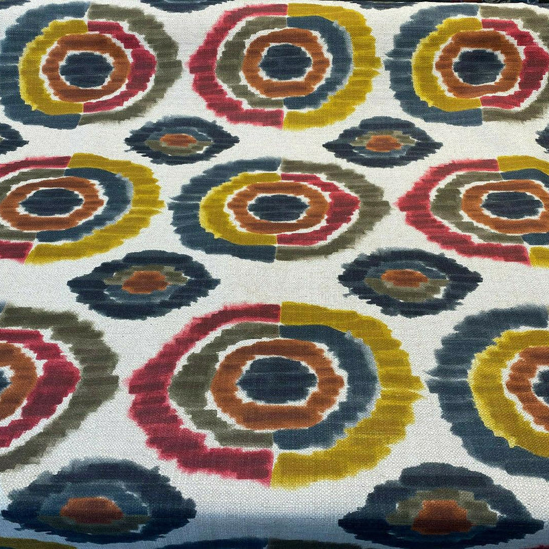 Bohemian Circles Rustic Kira Linen Fabric - Multi Color Bohemian Circles, 57" Width (1 Yard)