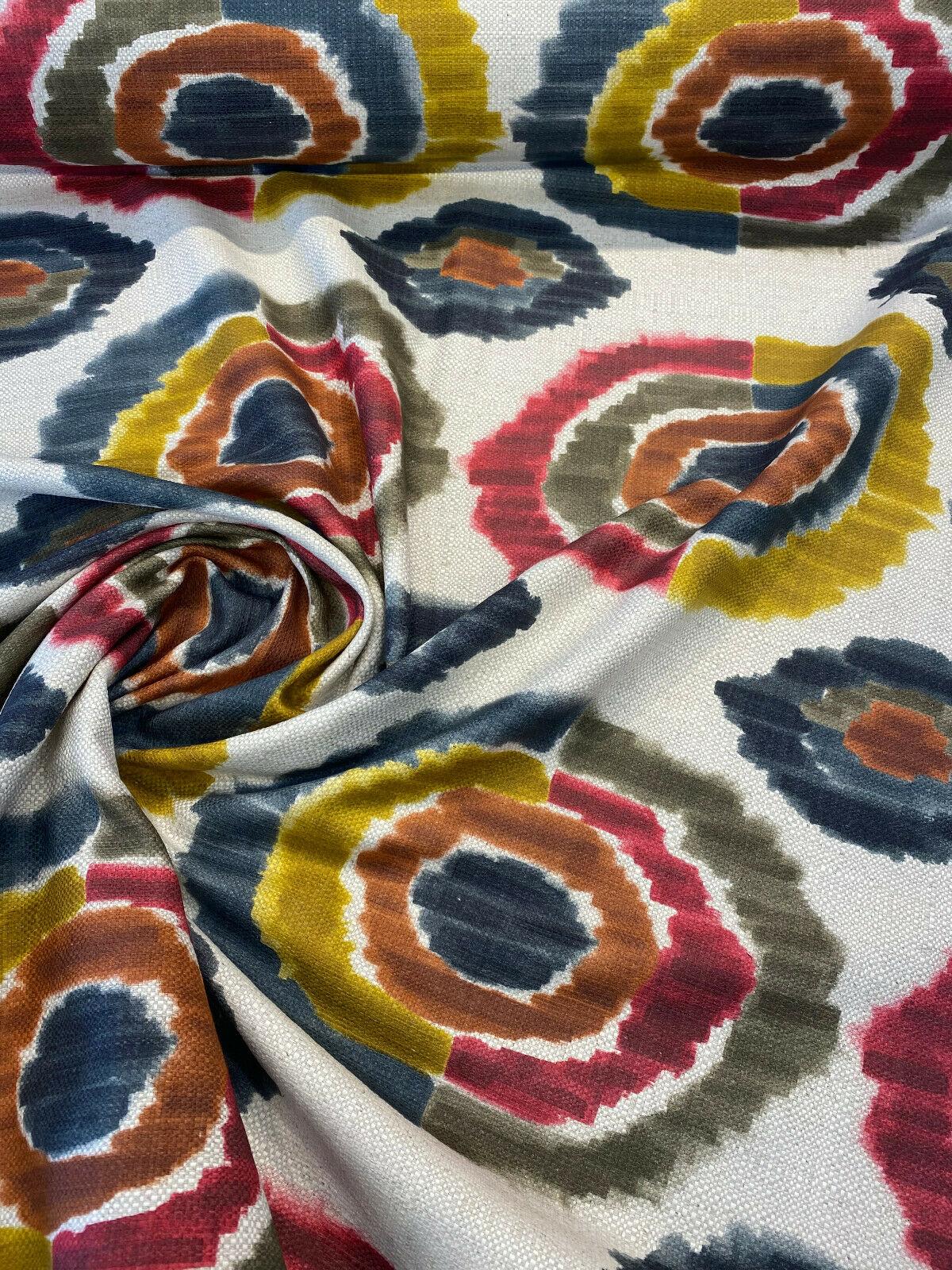 Bohemian Circles Rustic Kira Linen Fabric - Multi Color Bohemian Circles, 57" Width (1 Yard)