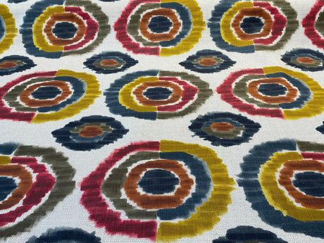 Bohemian Circles Rustic Kira Linen Fabric - Multi Color Bohemian Circles, 57" Width (1 Yard)