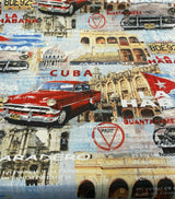 Cuba La Habana Musica Cotton Duck Fabric - Beige, Blue, Red, White, Black, Yellow, Gold Print, 54" Width (1 Yard)