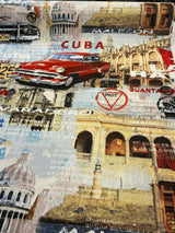 Cuba La Habana Musica Cotton Duck Fabric - Beige, Blue, Red, White, Black, Yellow, Gold Print, 54" Width (1 Yard)