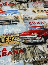 Cuba La Habana Musica Cotton Duck Fabric - Beige, Blue, Red, White, Black, Yellow, Gold Print, 54" Width (1 Yard)