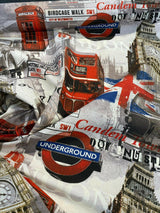 London Tower Bridge Britain Cotton Duck Fabric - Red, Blue, White, Black, Gray, Gold Print, 54" Width (1 Yard)
