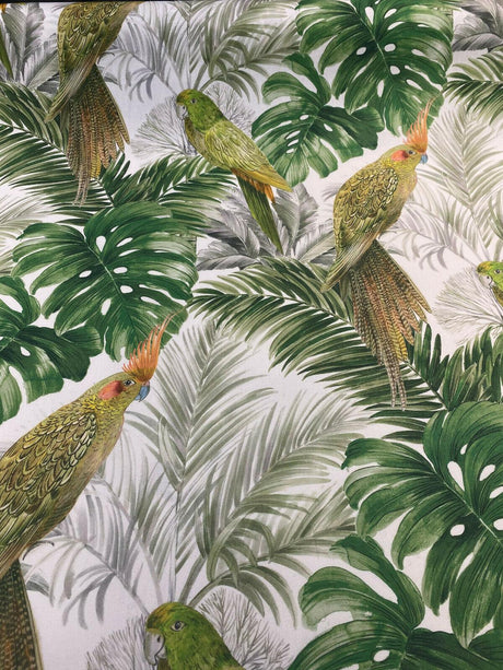 Aracua Birds Floral Green Branches Cotton Fabric - Green, Floral Birds And Branches, 54" Width (1 Yard)