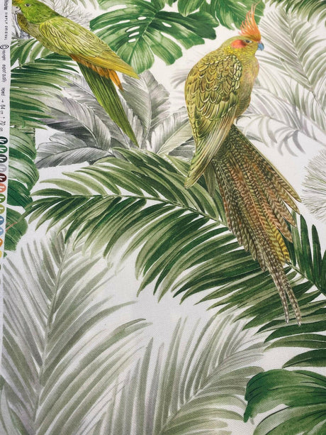 Aracua Birds Floral Green Branches Cotton Fabric - Green, Floral Birds And Branches, 54" Width (1 Yard)