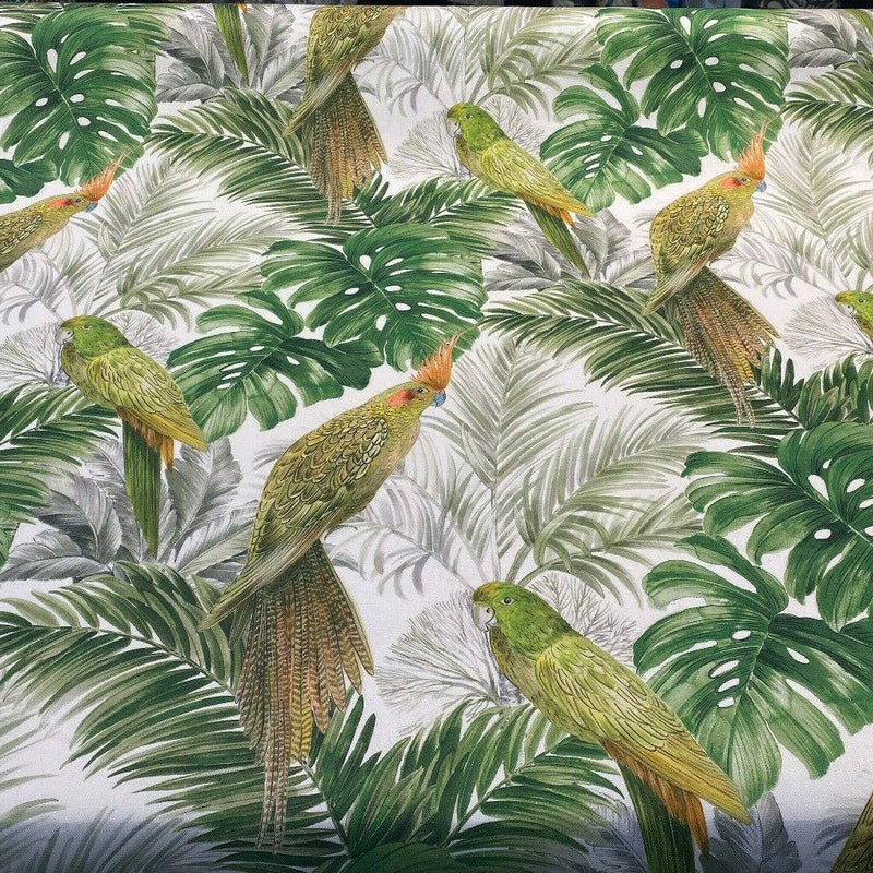 Aracua Birds Floral Green Branches Cotton Fabric - Green, Floral Birds And Branches, 54" Width (1 Yard)