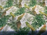Aracua Birds Floral Green Branches Cotton Fabric - Green, Floral Birds And Branches, 54" Width (1 Yard)