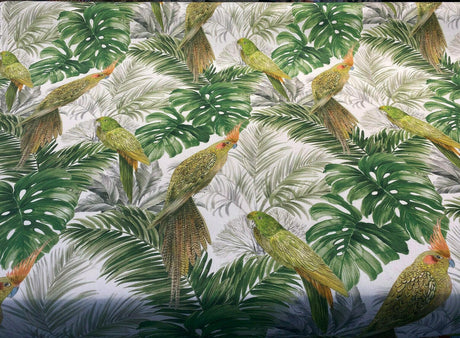 Aracua Birds Floral Green Branches Cotton Fabric - Green, Floral Birds And Branches, 54" Width (1 Yard)