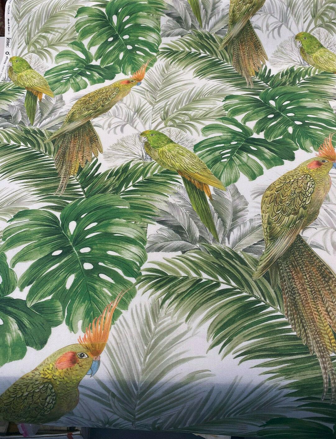 Aracua Birds Floral Green Branches Cotton Fabric - Green, Floral Birds And Branches, 54" Width (1 Yard)