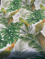 Aracua Birds Floral Green Branches Cotton Fabric - Green, Floral Birds And Branches, 54" Width (1 Yard)