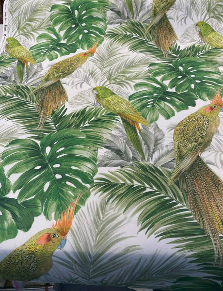 Aracua Birds Floral Green Branches Cotton Fabric - Green, Floral Birds And Branches, 54" Width (1 Yard)