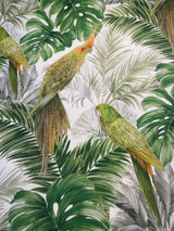 Aracua Birds Floral Green Branches Cotton Fabric - Green, Floral Birds And Branches, 54" Width (1 Yard)