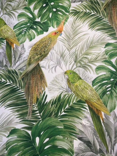 Aracua Birds Floral Green Branches Cotton Fabric - Green, Floral Birds And Branches, 54" Width (1 Yard)