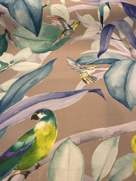 Green Birds Blue Floral Branches 100 Percent Cotton Fabric - Blue, Gray Floral Branches, 54" Width (1 Yard)