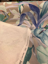 Green Birds Blue Floral Branches 100 Percent Cotton Fabric - Blue, Gray Floral Branches, 54" Width (1 Yard)