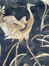 Nikita Egret Bird Cotton Fabric - White And Bronze Egret Birds On Black And Brown Tint Background, 54" Width, 27" Horizontal Repeat, 25" Vertical Repeat (1 Yard)