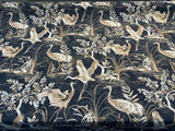 Nikita Egret Bird Cotton Fabric - White And Bronze Egret Birds On Black And Brown Tint Background, 54" Width, 27" Horizontal Repeat, 25" Vertical Repeat (1 Yard)
