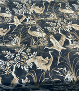 Nikita Egret Bird Cotton Fabric - White And Bronze Egret Birds On Black And Brown Tint Background, 54" Width, 27" Horizontal Repeat, 25" Vertical Repeat (1 Yard)