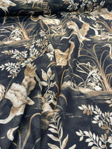 Nikita Egret Bird Cotton Fabric - White And Bronze Egret Birds On Black And Brown Tint Background, 54" Width, 27" Horizontal Repeat, 25" Vertical Repeat (1 Yard)