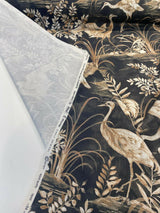 Nikita Egret Bird Cotton Fabric - White And Bronze Egret Birds On Black And Brown Tint Background, 54" Width, 27" Horizontal Repeat, 25" Vertical Repeat (1 Yard)