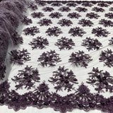 1 Yard Whimsical Pink Beaded 3D Floral Lace Fabric on Net Mesh 50 inch Width