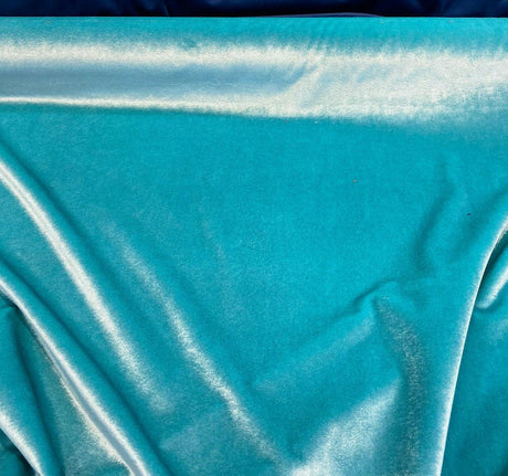 Exclusive Velveteen Spa Blue Polyester Fabric - Spa Blue Velveteen, 60" Width (1 Yard)